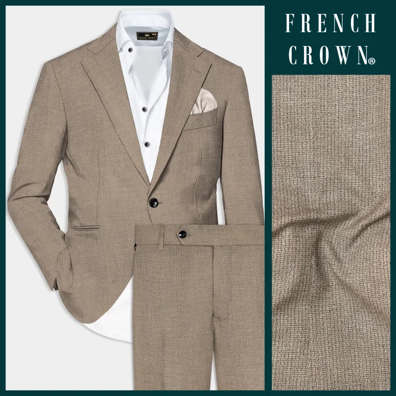Cinereous Brown Textured Wool Rich Single Breasted Suit sold by French Crown