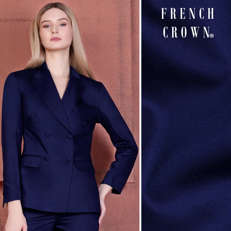 Space Blue Subtle Sheen Double Breasted Women's Suit sold by French Crown