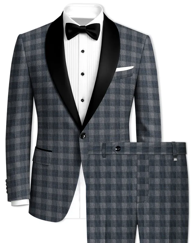 Nobel and Chicago Grey Plaid Wool Rich Tuxedo Suit made by French Crown