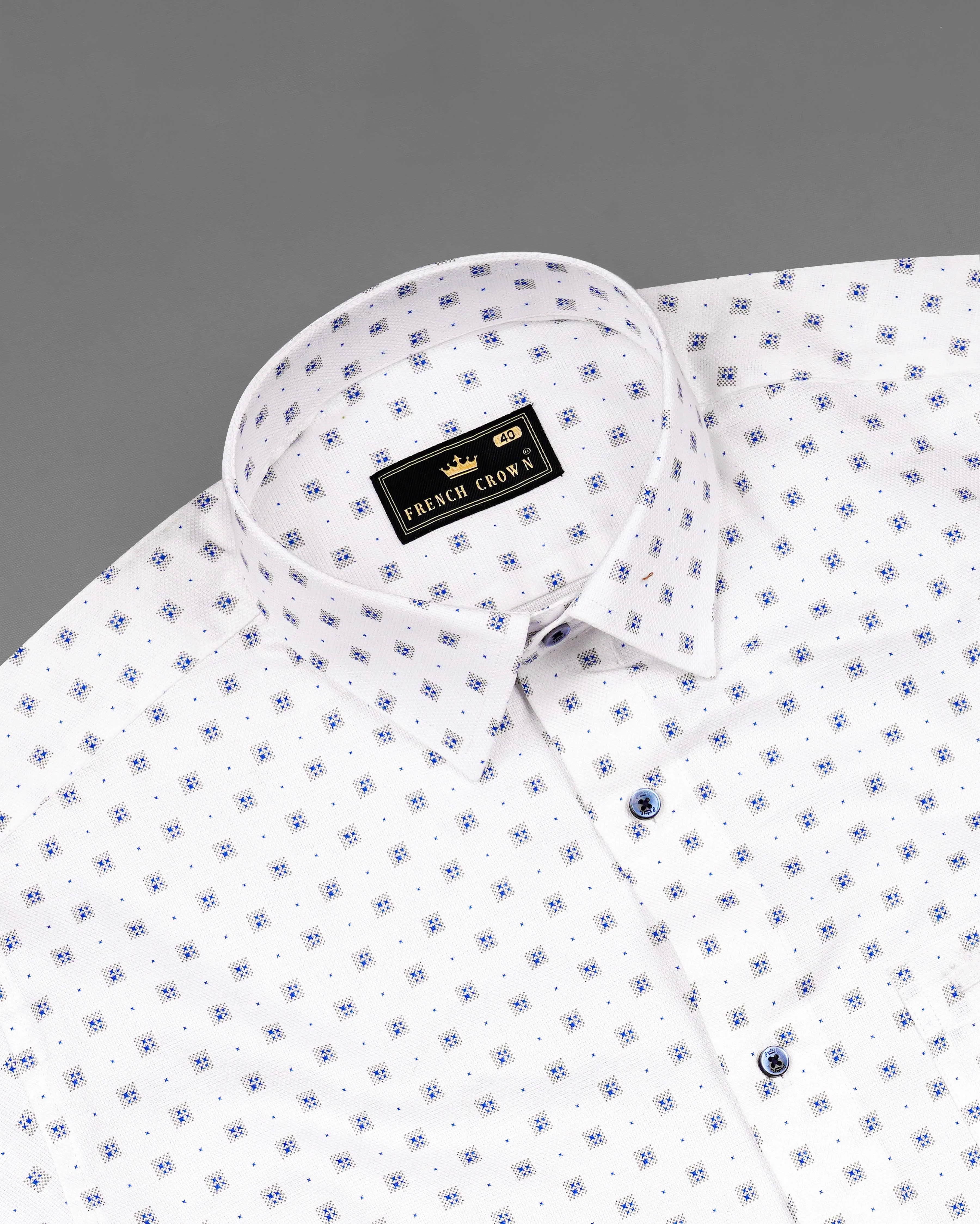 Bright White with Sapphire Blue Dobby Textured Premium Giza Cotton Shirt sold by French Crown product image thumbnail 4