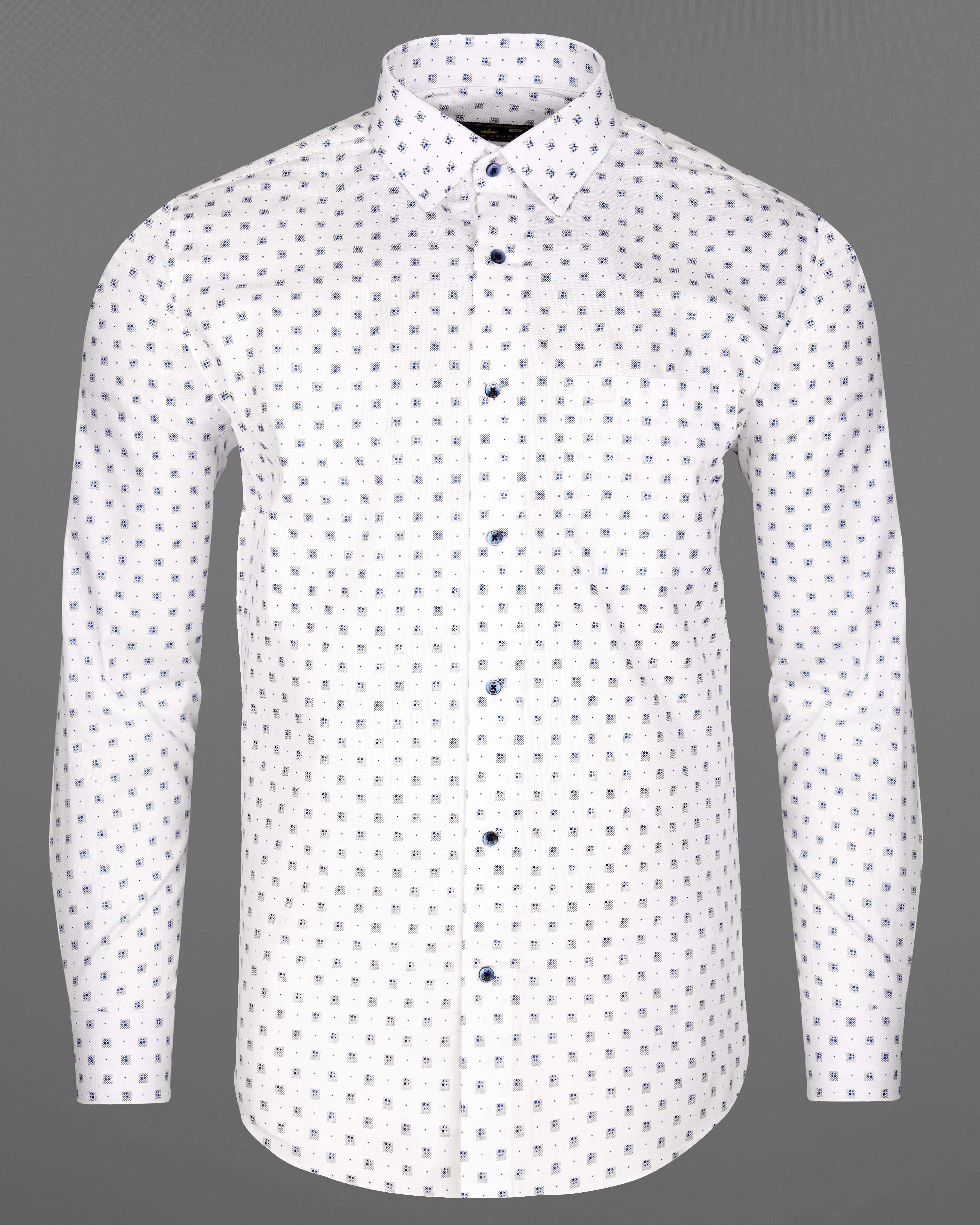 Bright White with Sapphire Blue Dobby Textured Premium Giza Cotton Shirt sold by French Crown product image thumbnail 5