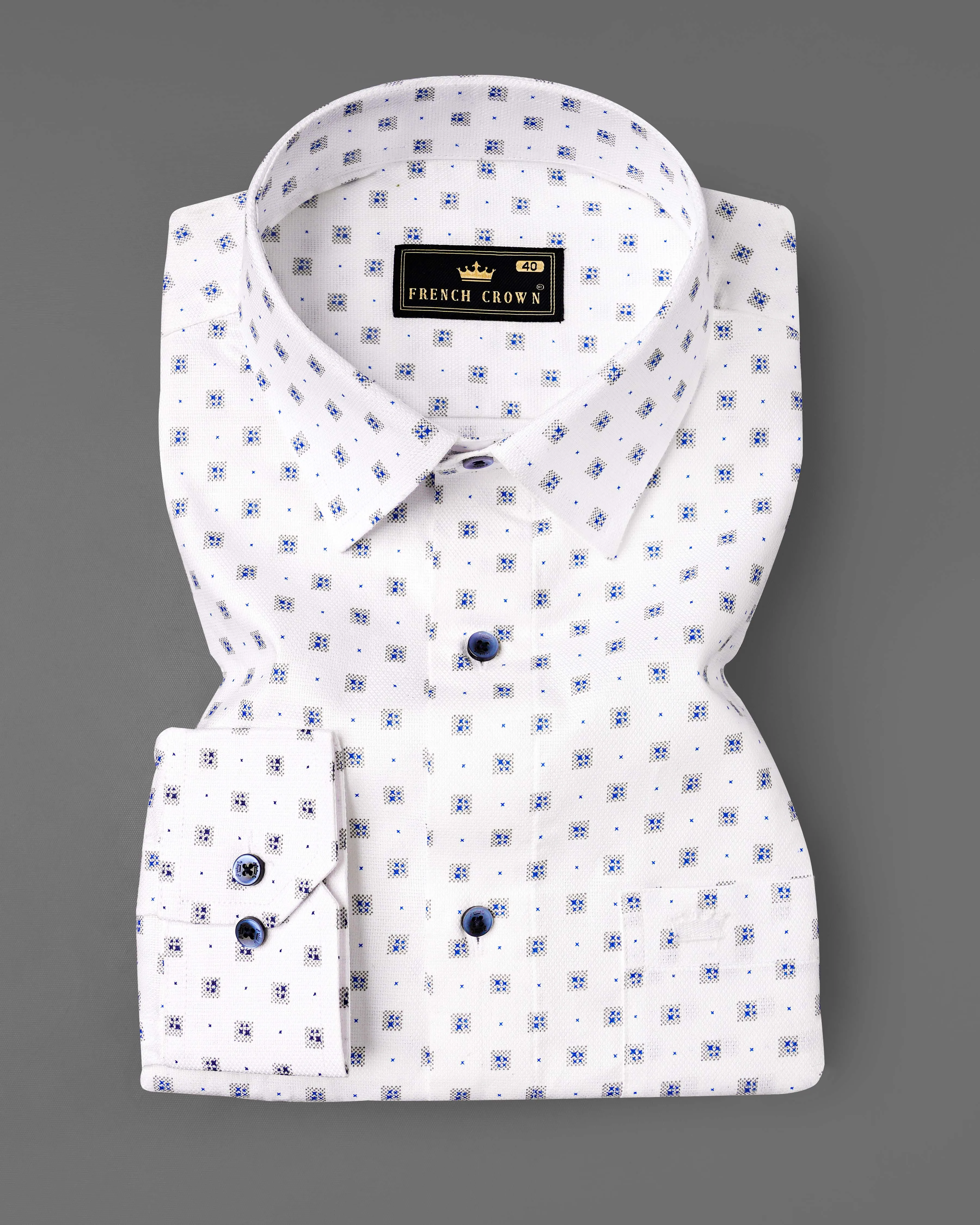 Bright White with Sapphire Blue Dobby Textured Premium Giza Cotton Shirt sold by French Crown product image thumbnail 3