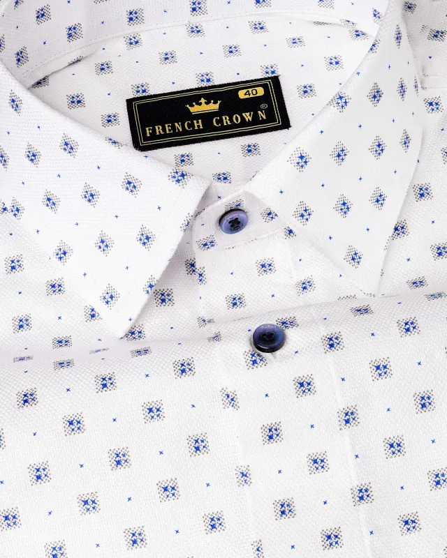 Bright White with Sapphire Blue Dobby Textured Premium Giza Cotton Shirt sold by French Crown