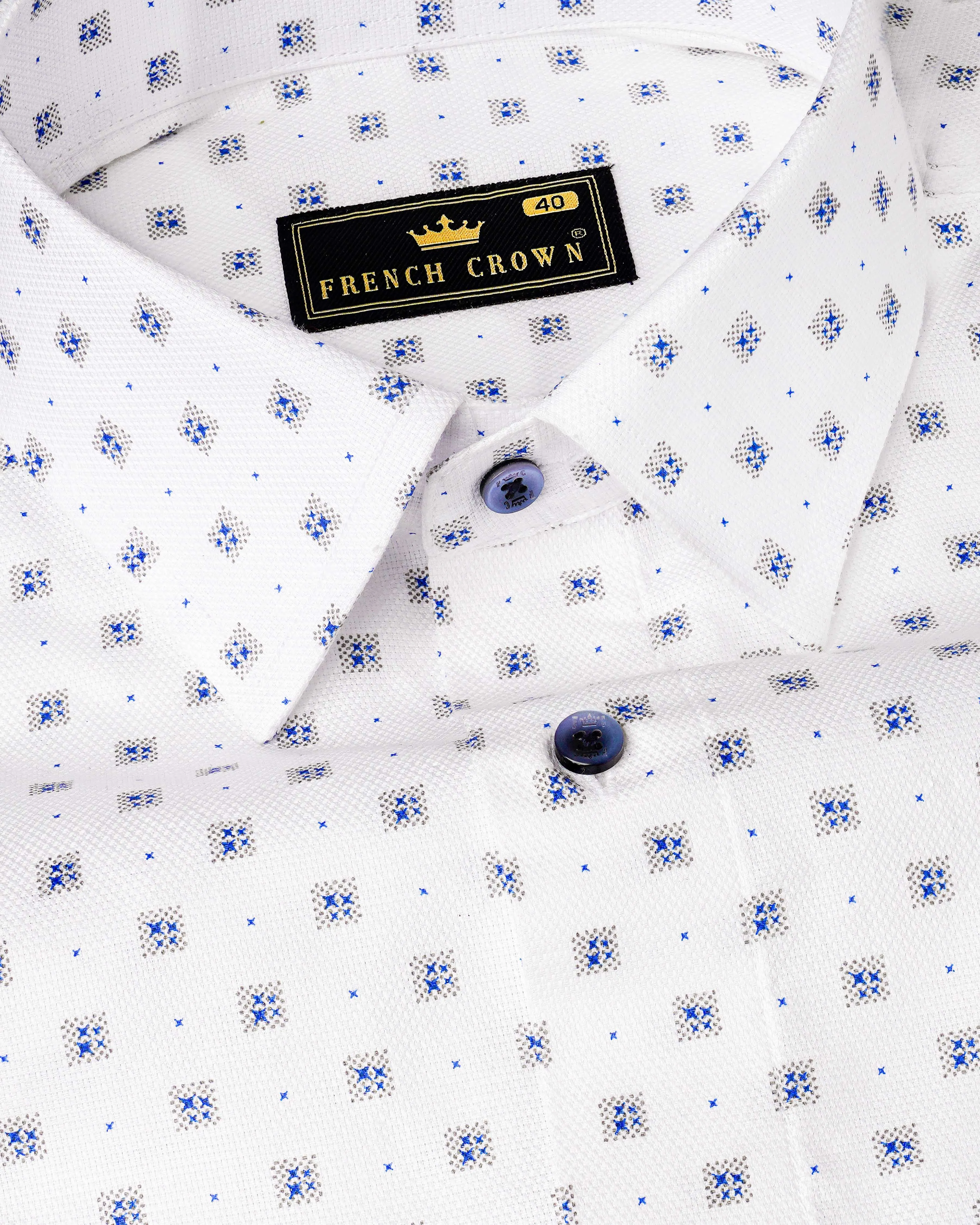Bright White with Sapphire Blue Dobby Textured Premium Giza Cotton Shirt sold by French Crown