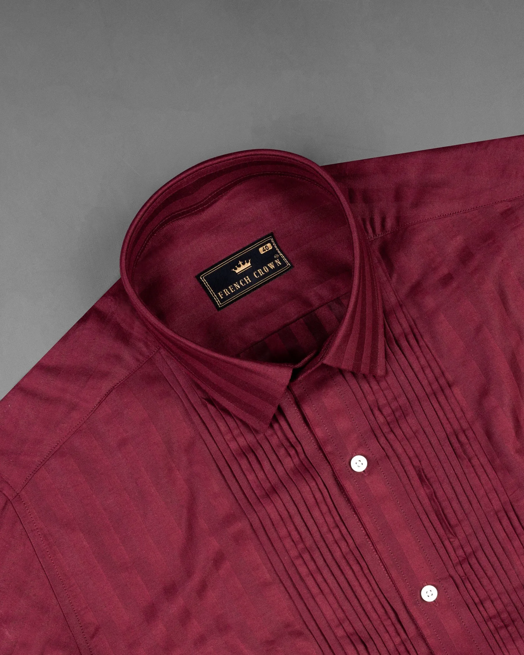 Shiraz Red Snake Pleated Dobby Textured Premium Giza Cotton Tuxedo Shirt sold by French Crown product image thumbnail 5