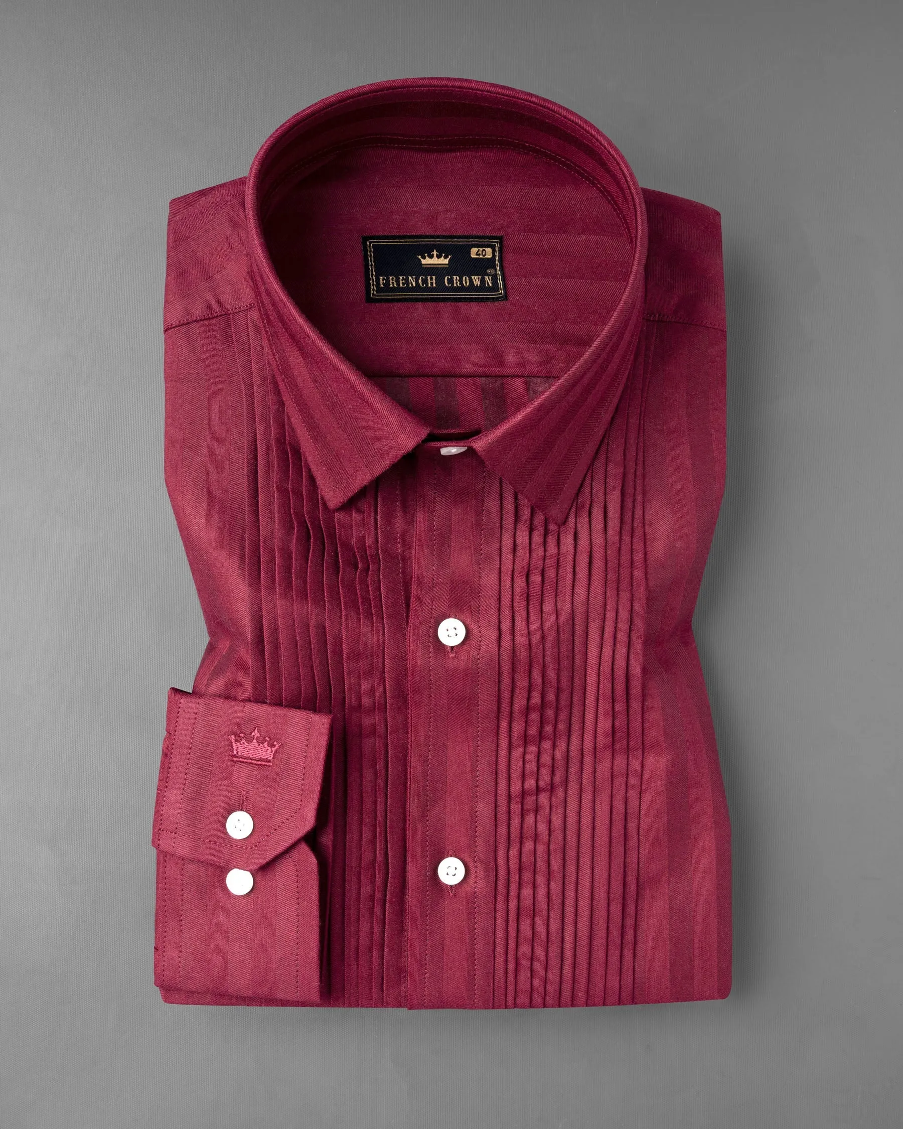 Shiraz Red Snake Pleated Dobby Textured Premium Giza Cotton Tuxedo Shirt sold by French Crown product image thumbnail 2