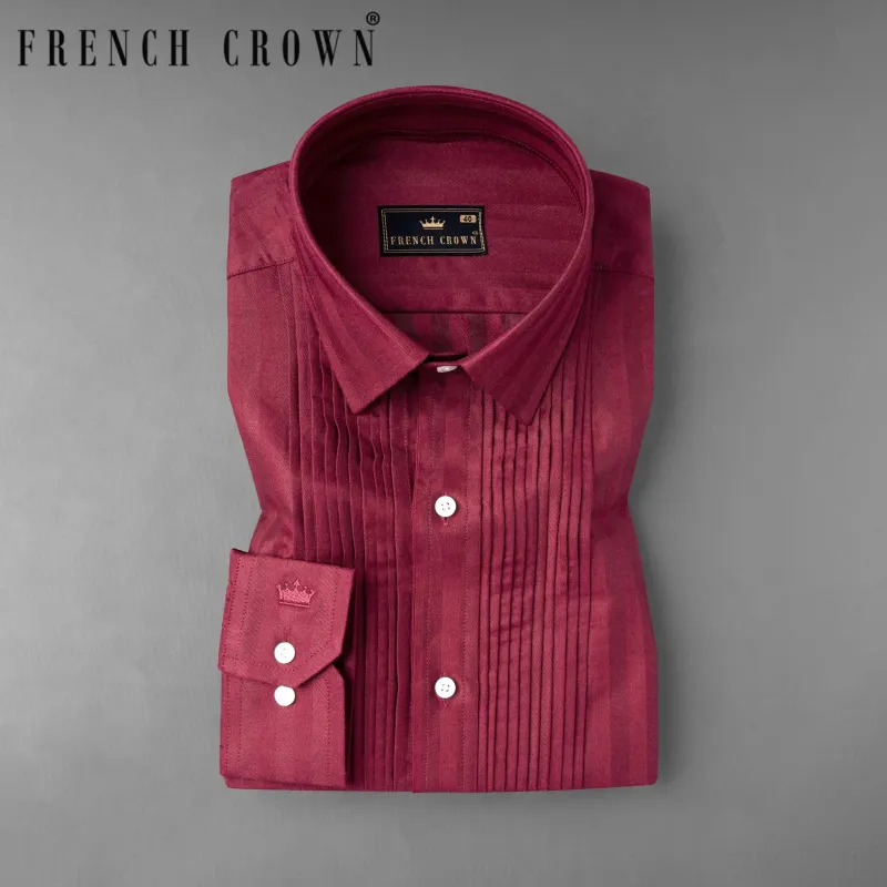 Shiraz Red Snake Pleated  Dobby Textured Premium Giza Cotton Tuxedo Shirt sold by French Crown