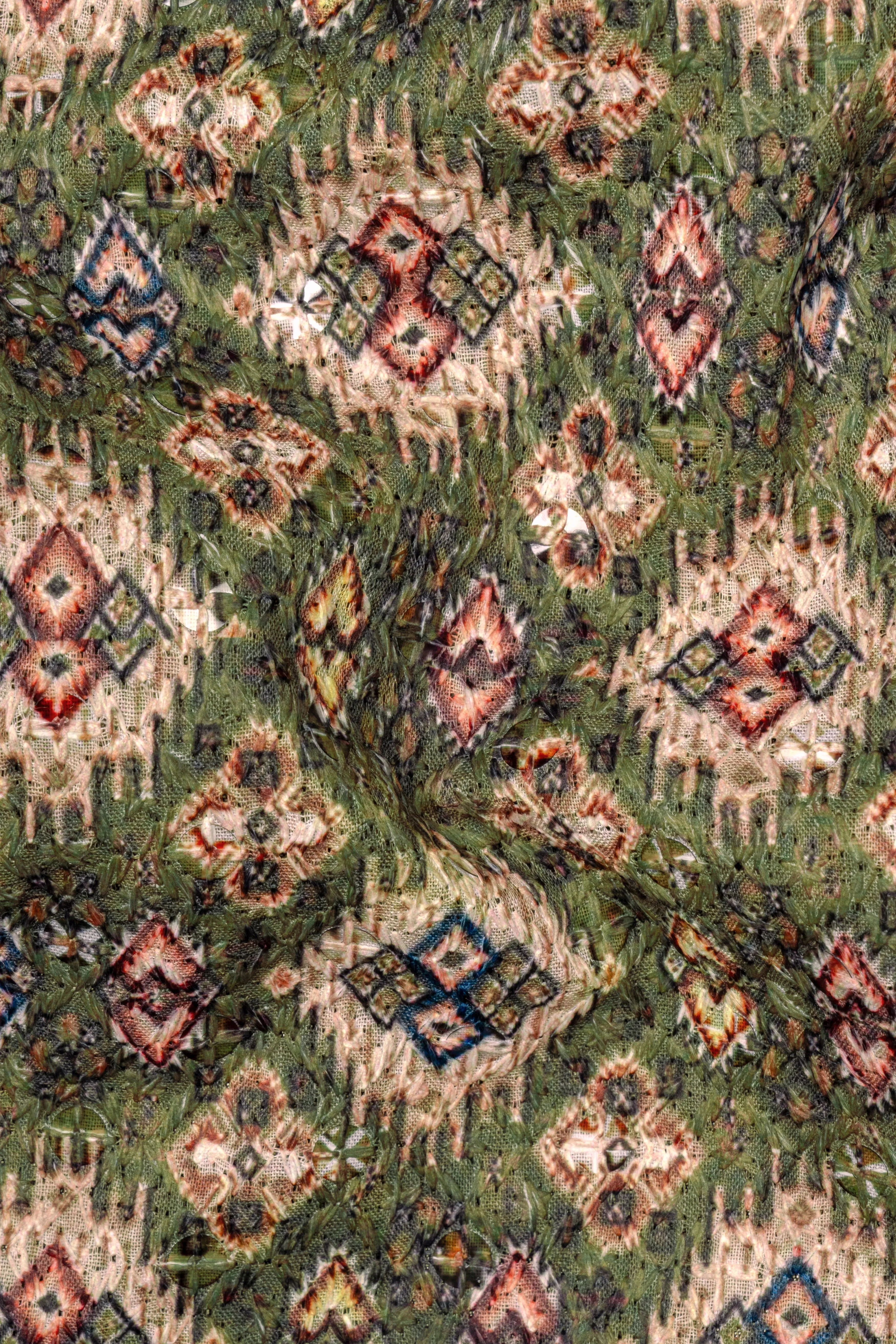 Albescent Cream With Finch Green And Coffee Brown MultiColour Designer Embroidered Nehru Jacket sold by French Crown product image thumbnail 3