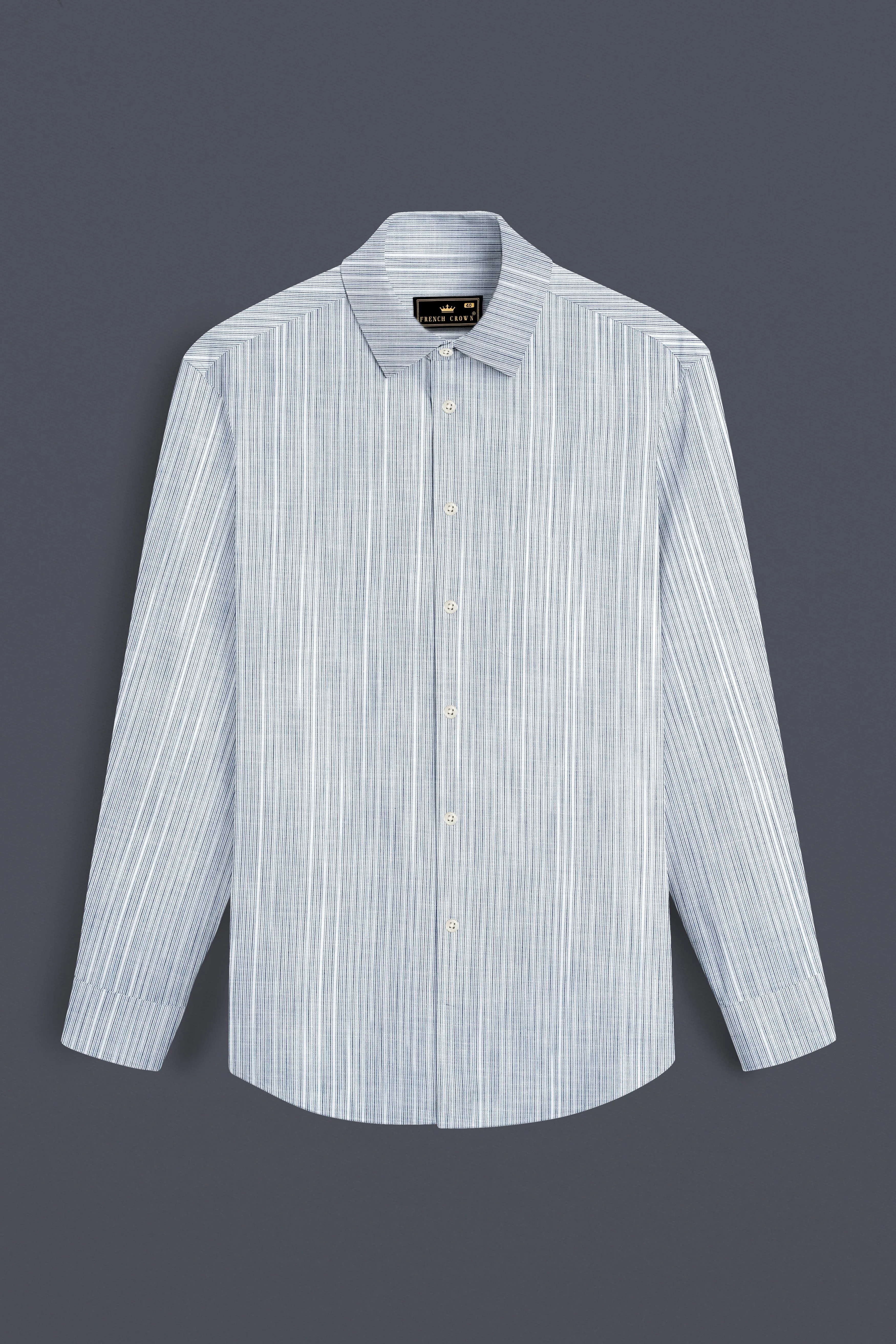 Haze Blue Striped Dobby Textured Premium Giza Cotton Shirt sold by French Crown product image thumbnail 4