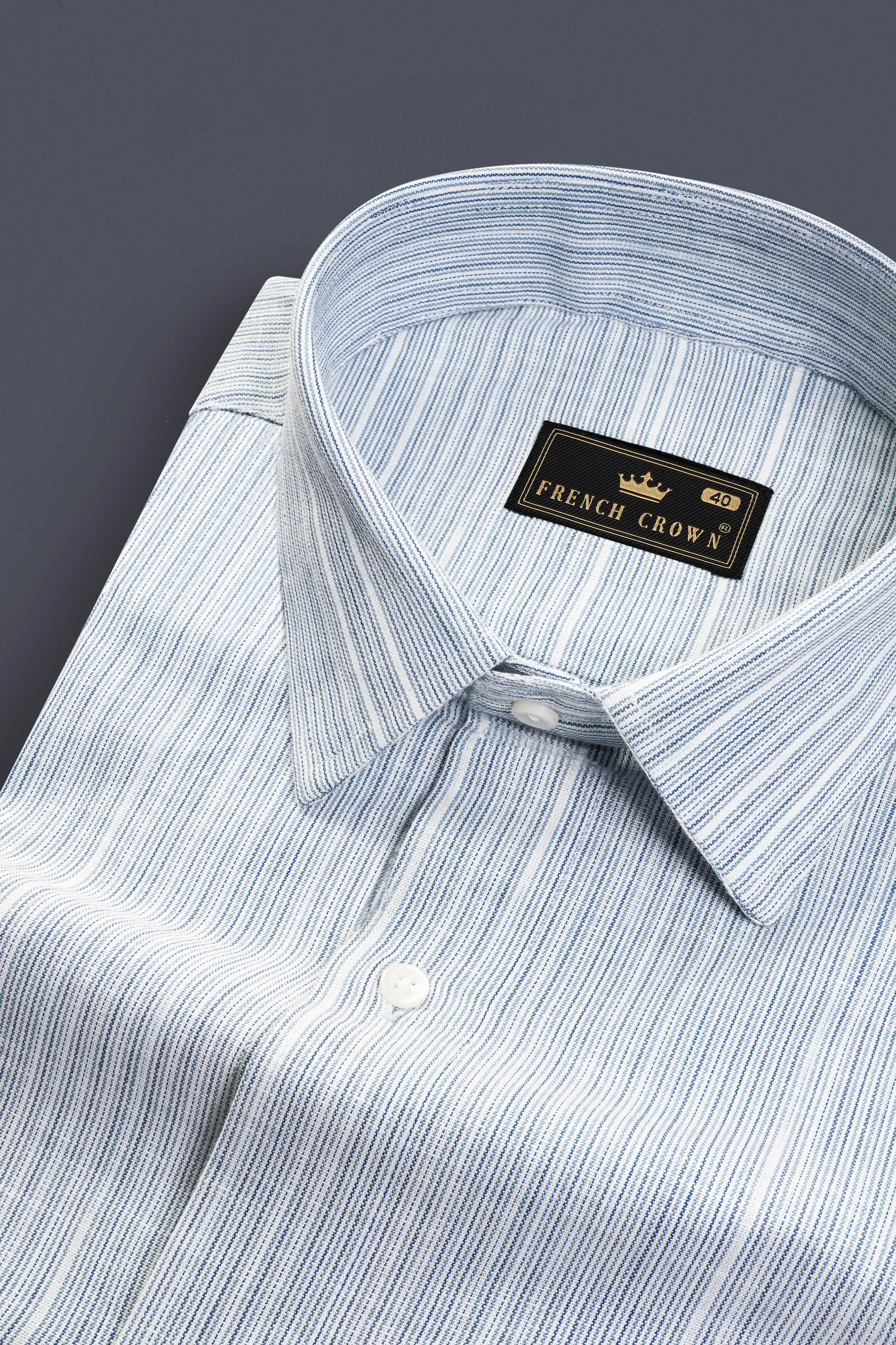 Haze Blue Striped Dobby Textured Premium Giza Cotton Shirt sold by French Crown