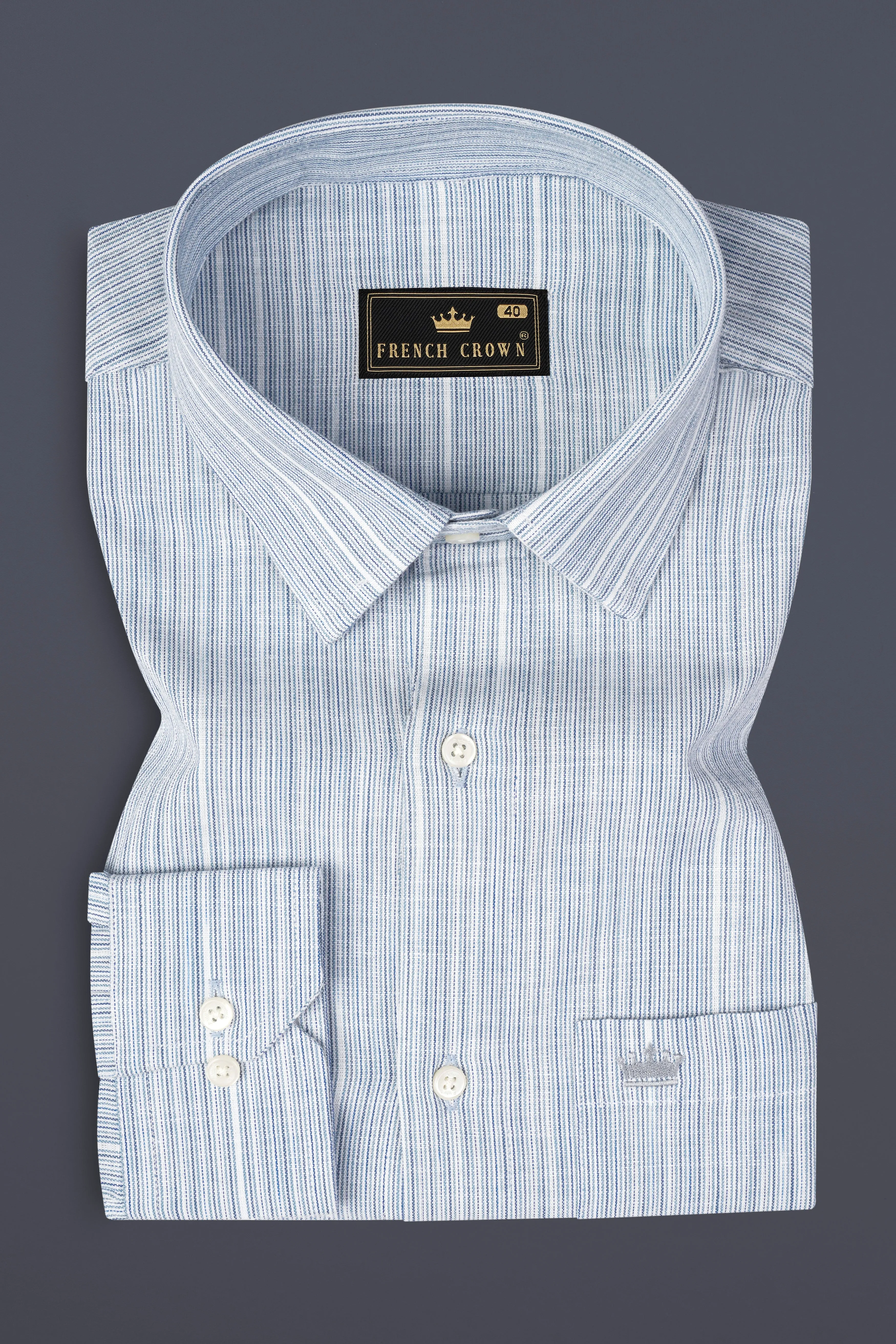 Haze Blue Striped Dobby Textured Premium Giza Cotton Shirt sold by French Crown product image thumbnail 3