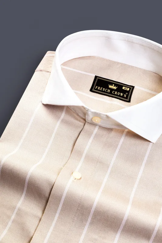 Merino Cream Striped Dobby Textured Premium Giza Cotton Shirt sold by French Crown