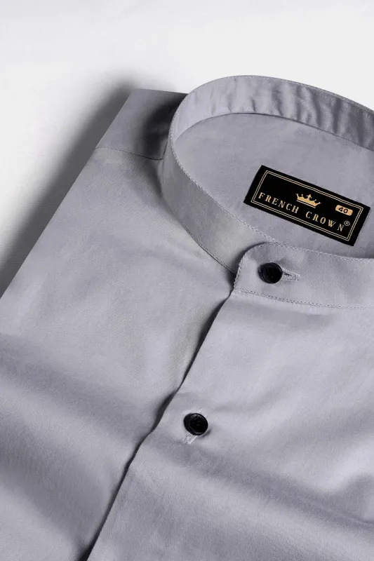 Storm Gray Subtle Sheen Super Soft Premium Cotton Mandarin Shirt sold by French Crown