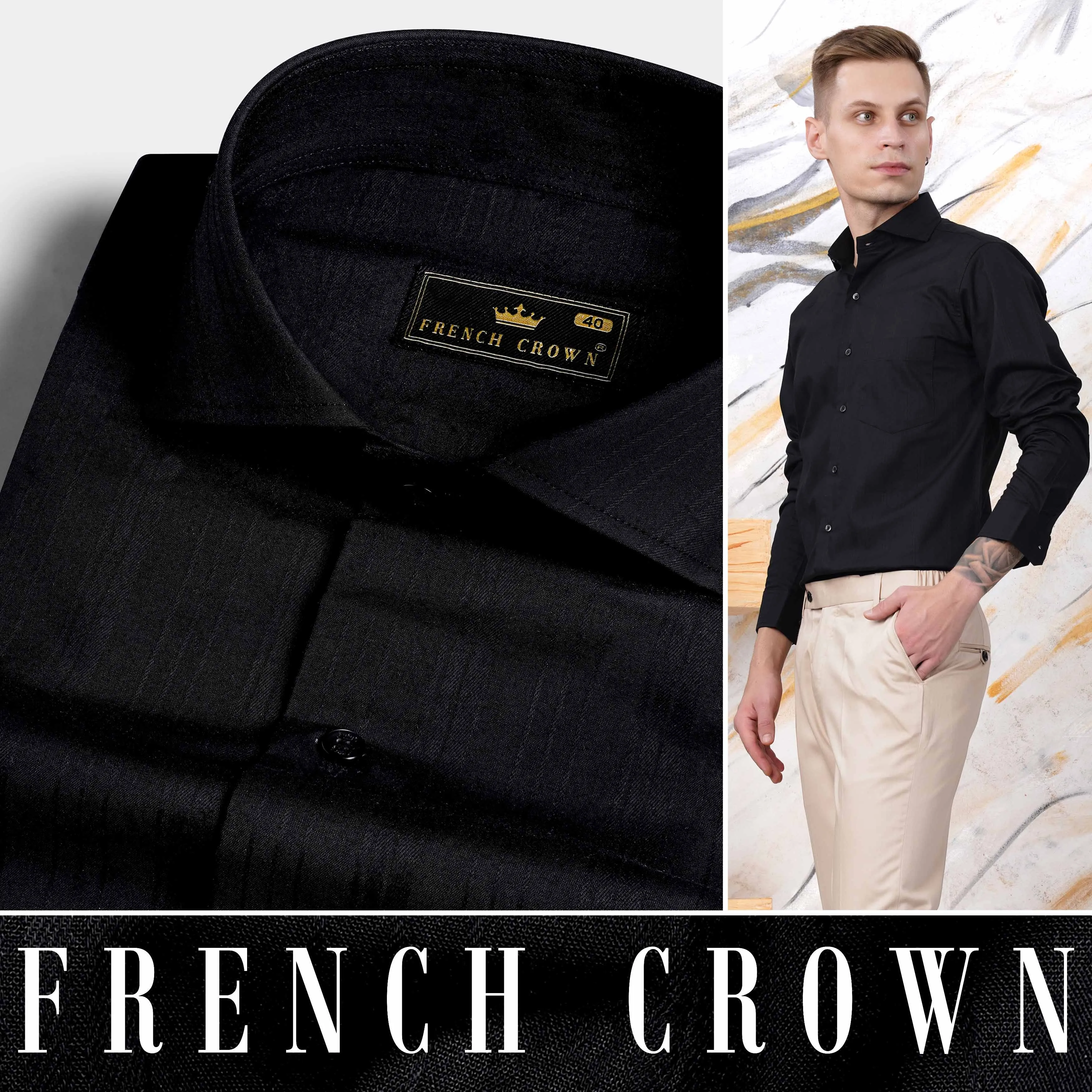 Jade Black Dobby Textured Premium Giza Cotton Shirt sold by French Crown product image thumbnail 4