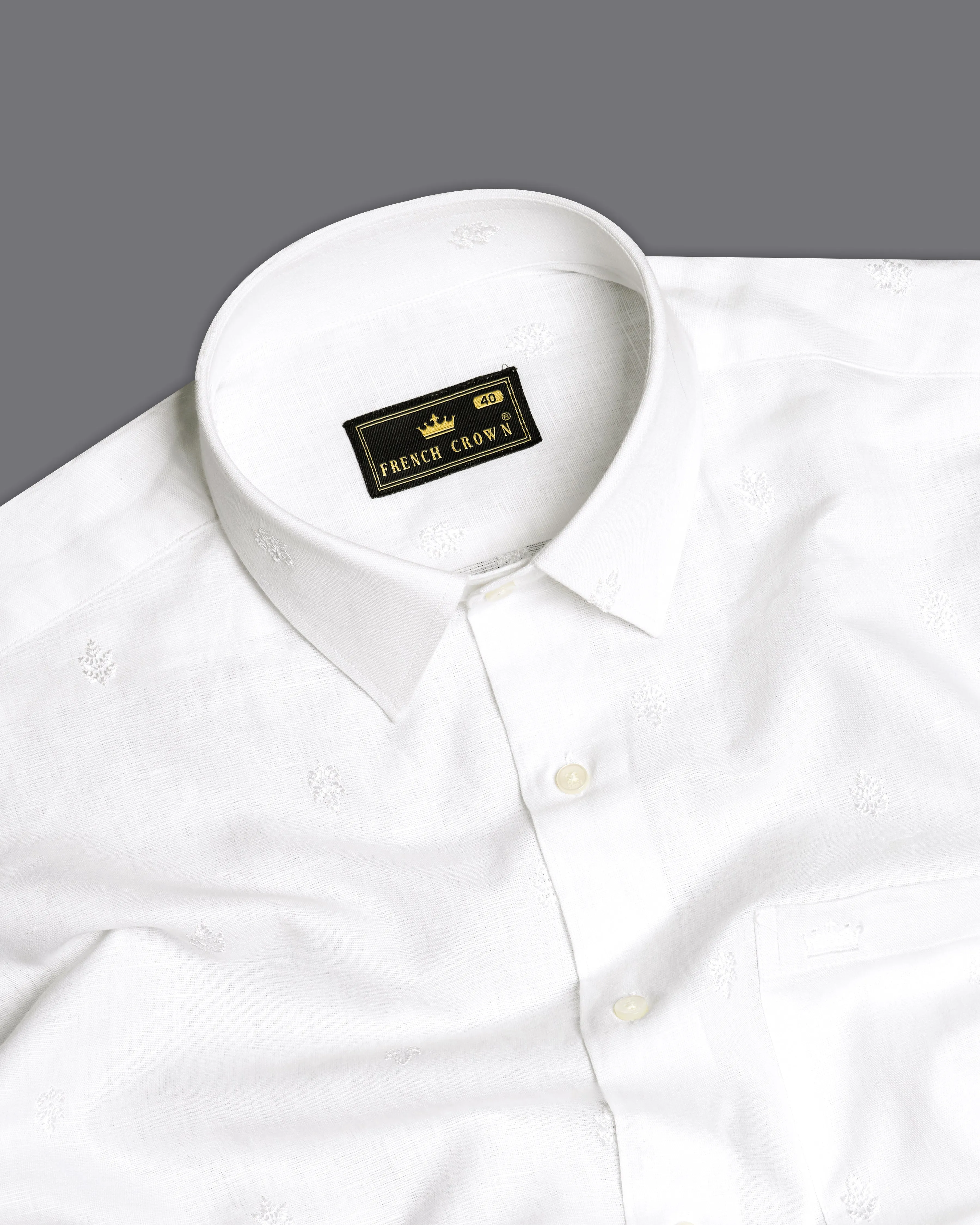 Bright White Embroidered Luxurious Linen Shirt sold by French Crown product image thumbnail 4