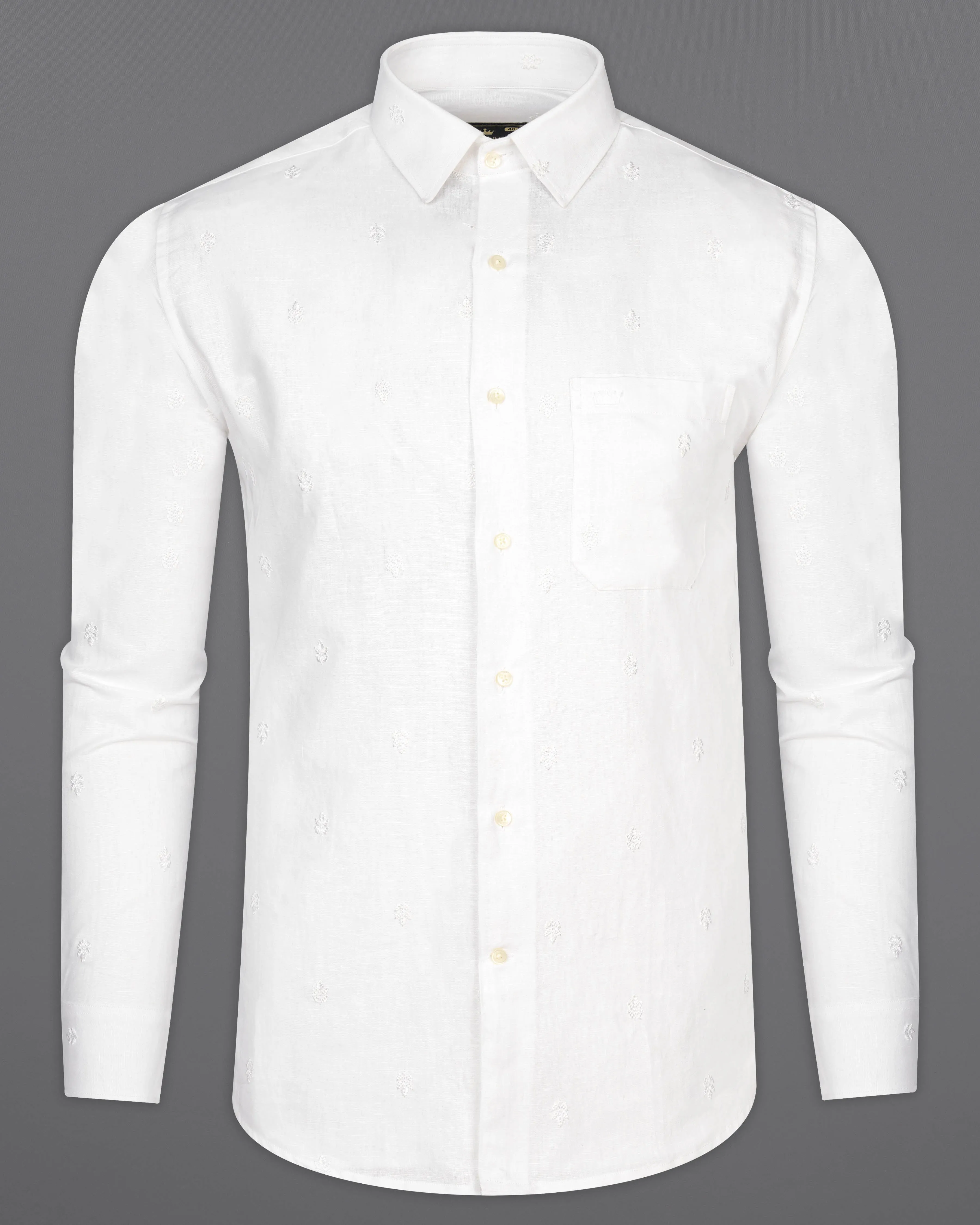 Bright White Embroidered Luxurious Linen Shirt sold by French Crown product image thumbnail 5