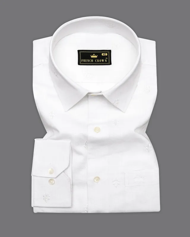 Bright White Embroidered Luxurious Linen Shirt sold by French Crown