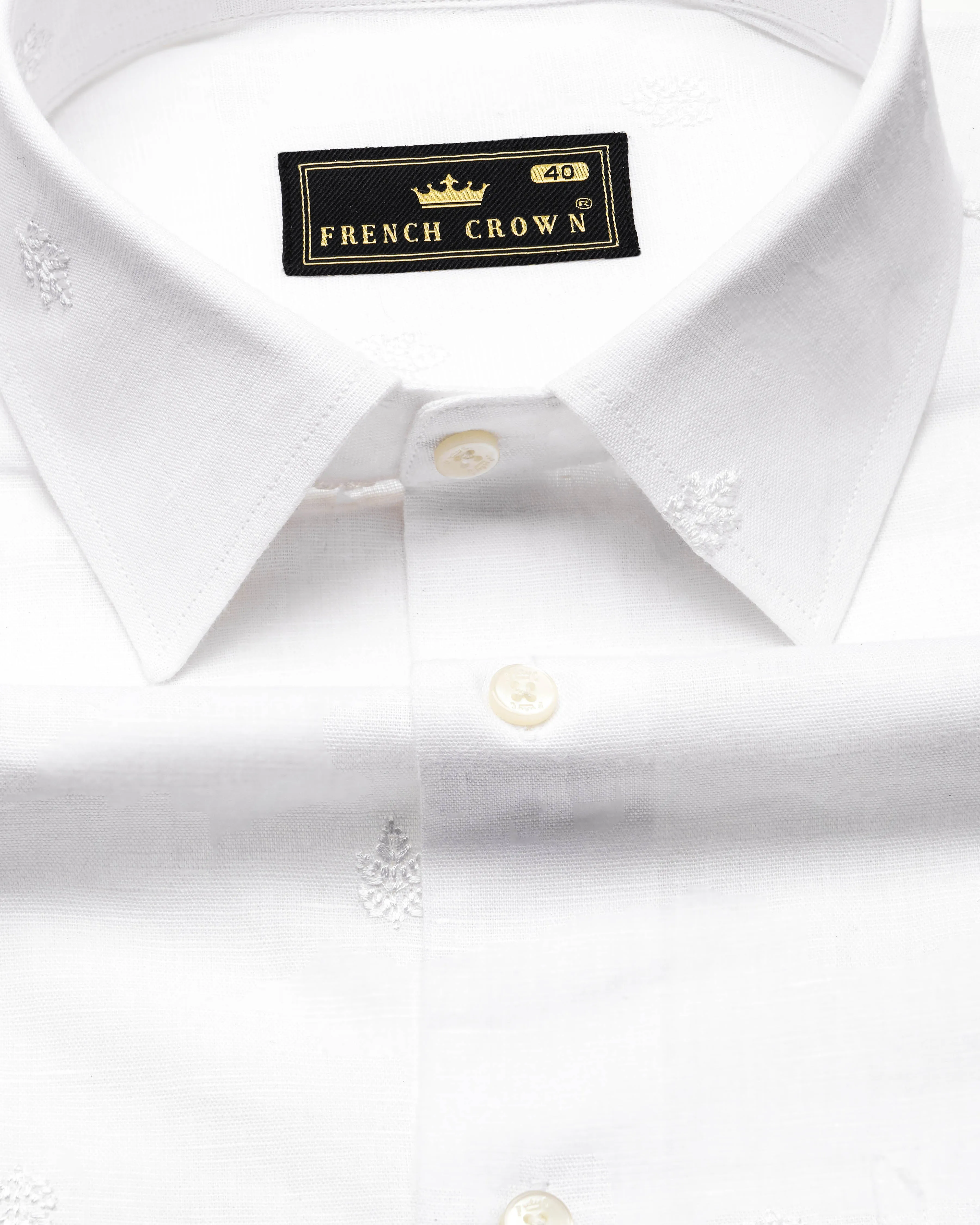 Bright White Embroidered Luxurious Linen Shirt sold by French Crown product image thumbnail 3