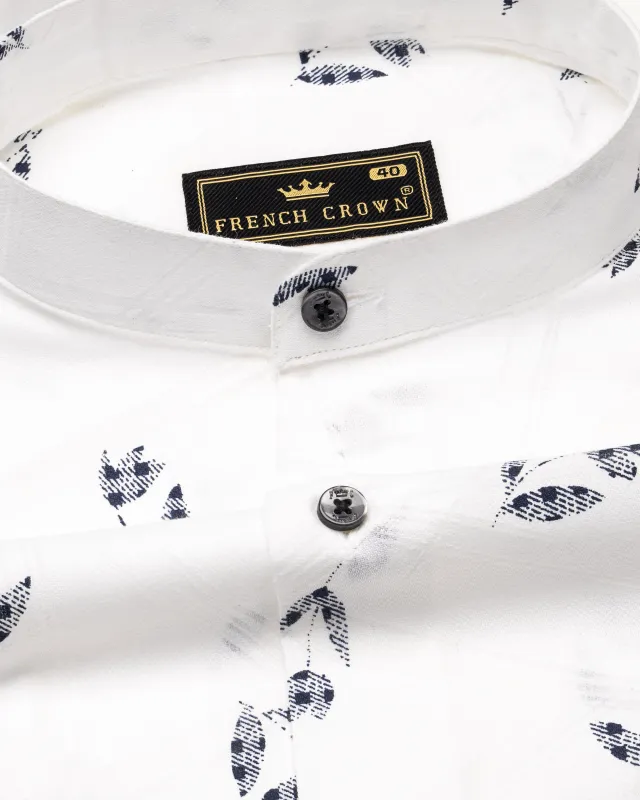 Bright White Leaves Dobby Textured Premium Giza Cotton Shirt sold by French Crown