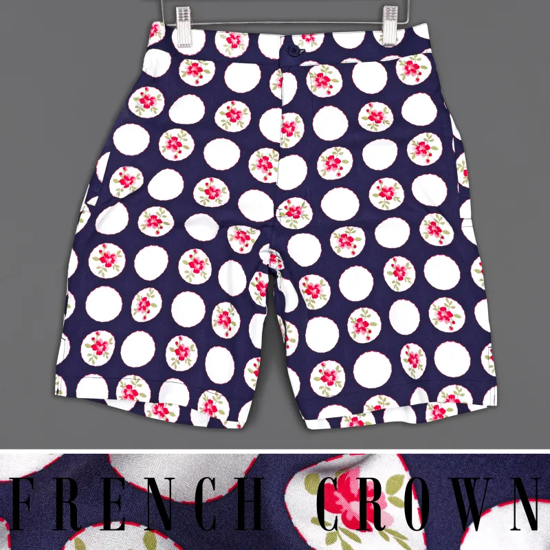 Haiti Blue Printed Premium Cotton Shorts sold by French Crown