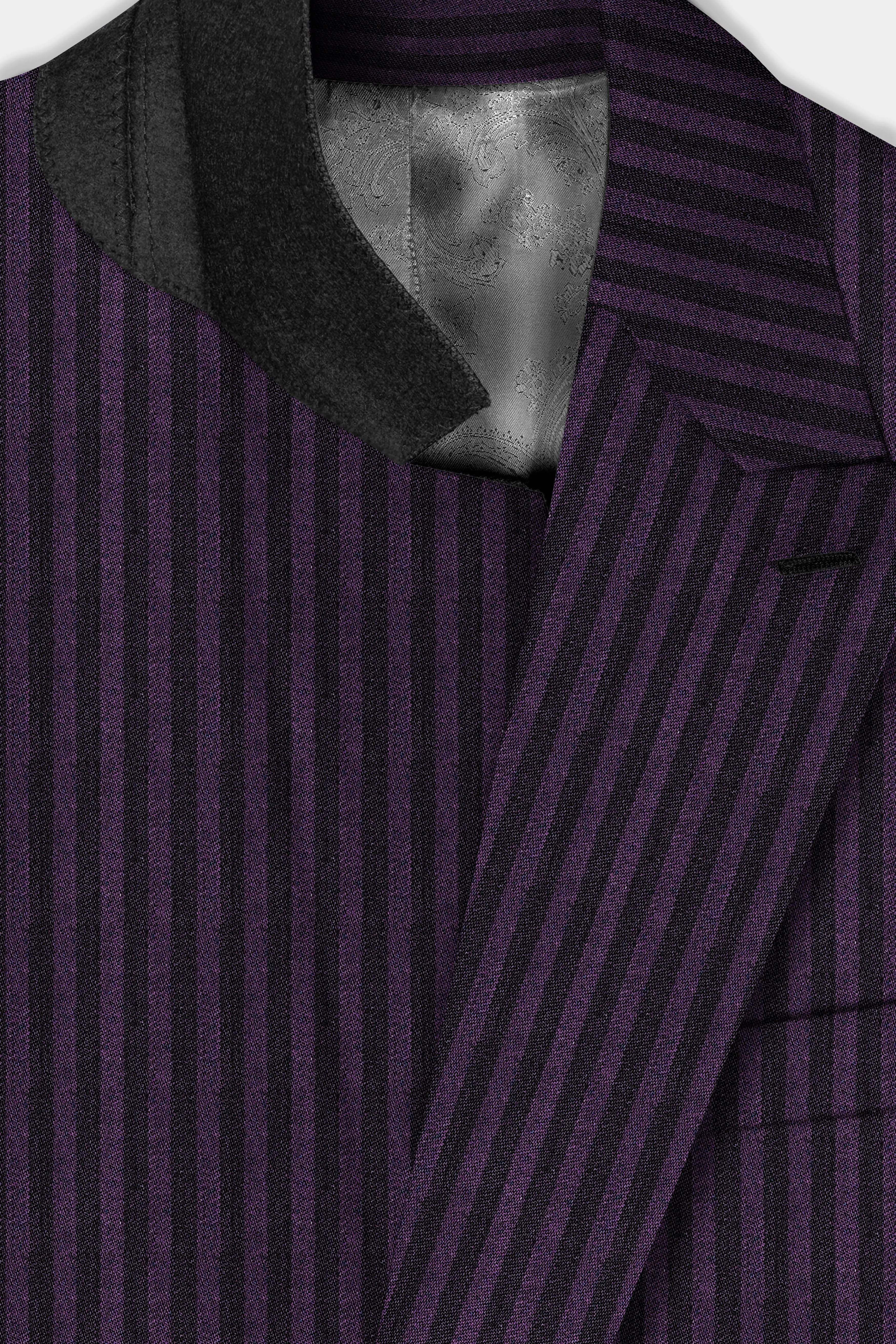 Byzantium Purple And Jade Black Striped Wool Rich Double Breasted Blazer sold by French Crown product image thumbnail 4