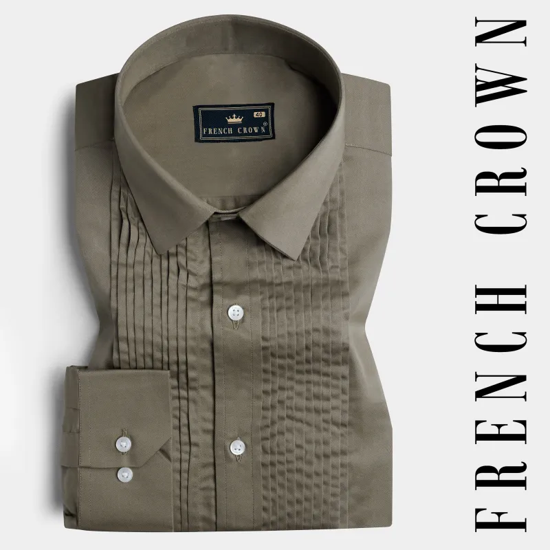 Sandstone Brown Subtle Sheen Super Soft Premium Cotton Tuxedo Shirt sold by French Crown