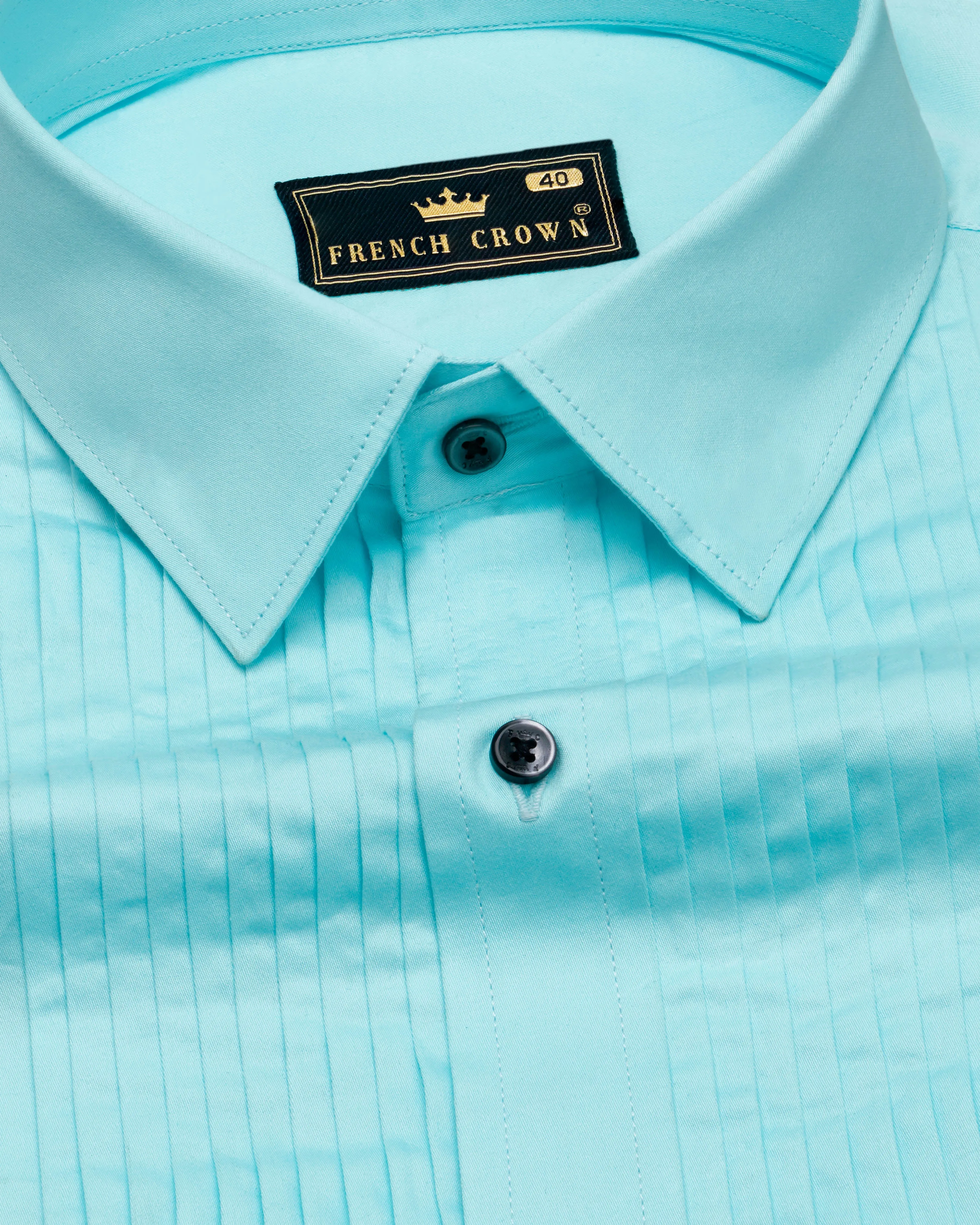 Blizzard Blue Subtle Sheen Snake Pleated Super Soft Premium Cotton Tuxedo Shirt sold by French Crown product image thumbnail 4