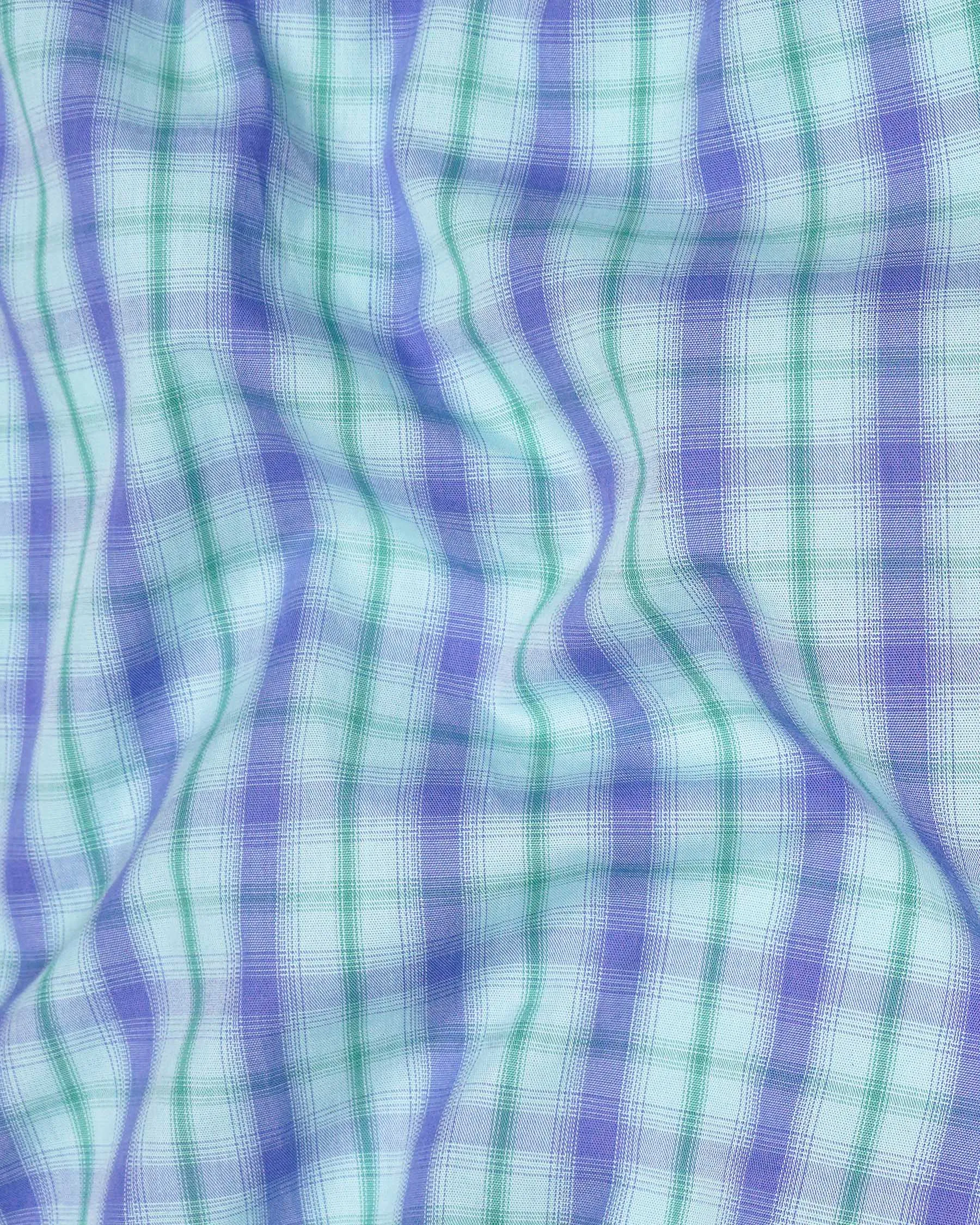 Pale Aqua with Chetwode Blue Plaid Premium Cotton Shirt sold by French Crown product image thumbnail 2