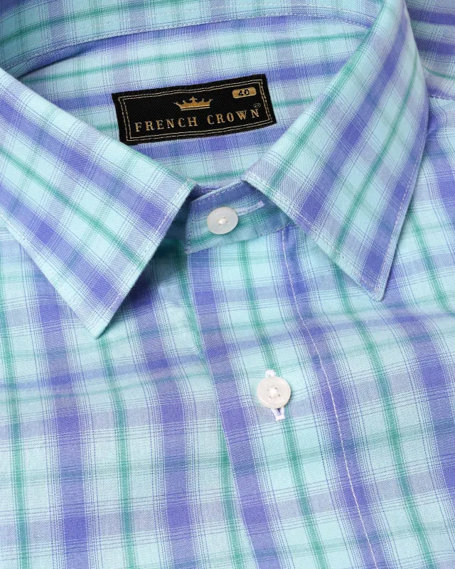 Pale Aqua with Chetwode Blue Plaid Premium Cotton Shirt sold by French Crown