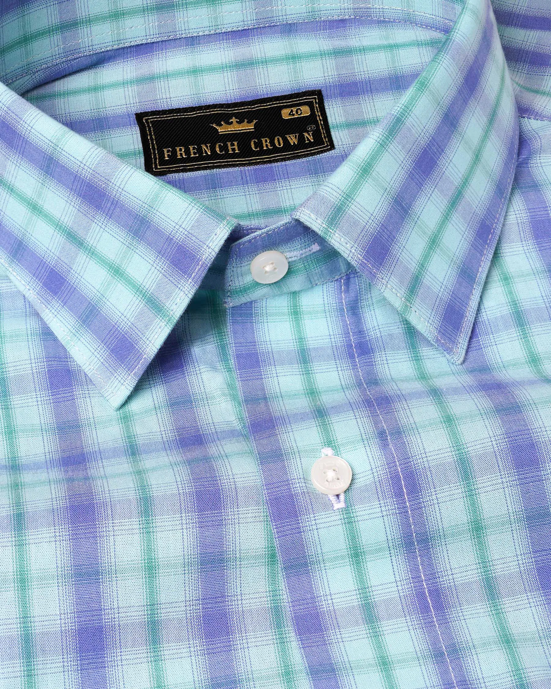 Pale Aqua with Chetwode Blue Plaid Premium Cotton Shirt sold by French Crown
