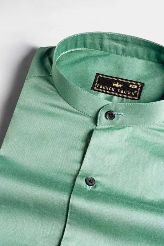Oxley Green Subtle Sheen Super Soft Premium Cotton Mandarin Shirt sold by French Crown