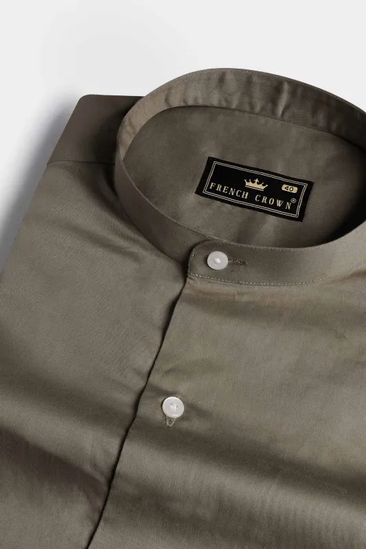 Sandstone Brown Subtle Sheen Super Soft Premium Cotton Mandarin Shirt sold by French Crown