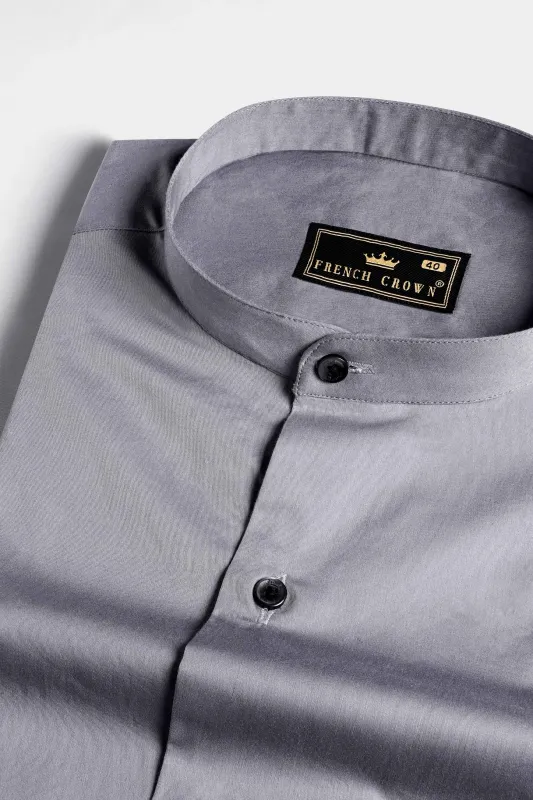 Boulder Gray Subtle Sheen Super Soft Premium Cotton Mandarin Shirt sold by French Crown