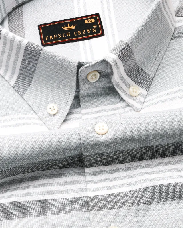 Geyser Gray and White Striped Royal Oxford Shirt sold by French Crown