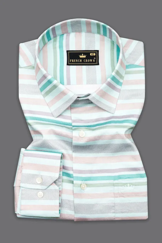 Jet Stream Green and Amulet Green Multicolour Striped Super Soft Premium Cotton Shirt sold by French Crown