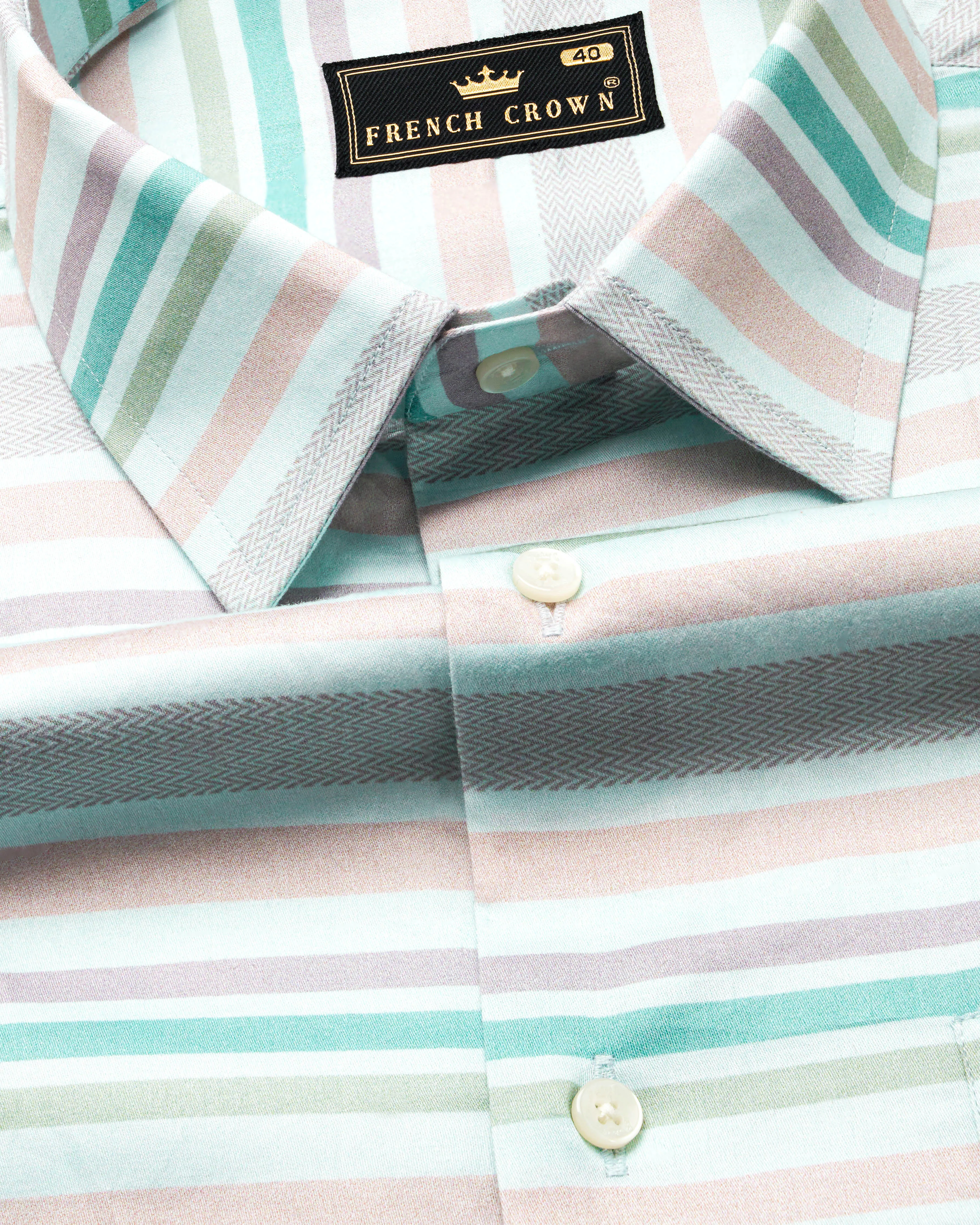 Jet Stream Green and Amulet Green Multicolour Striped Super Soft Premium Cotton Shirt sold by French Crown product image thumbnail 3