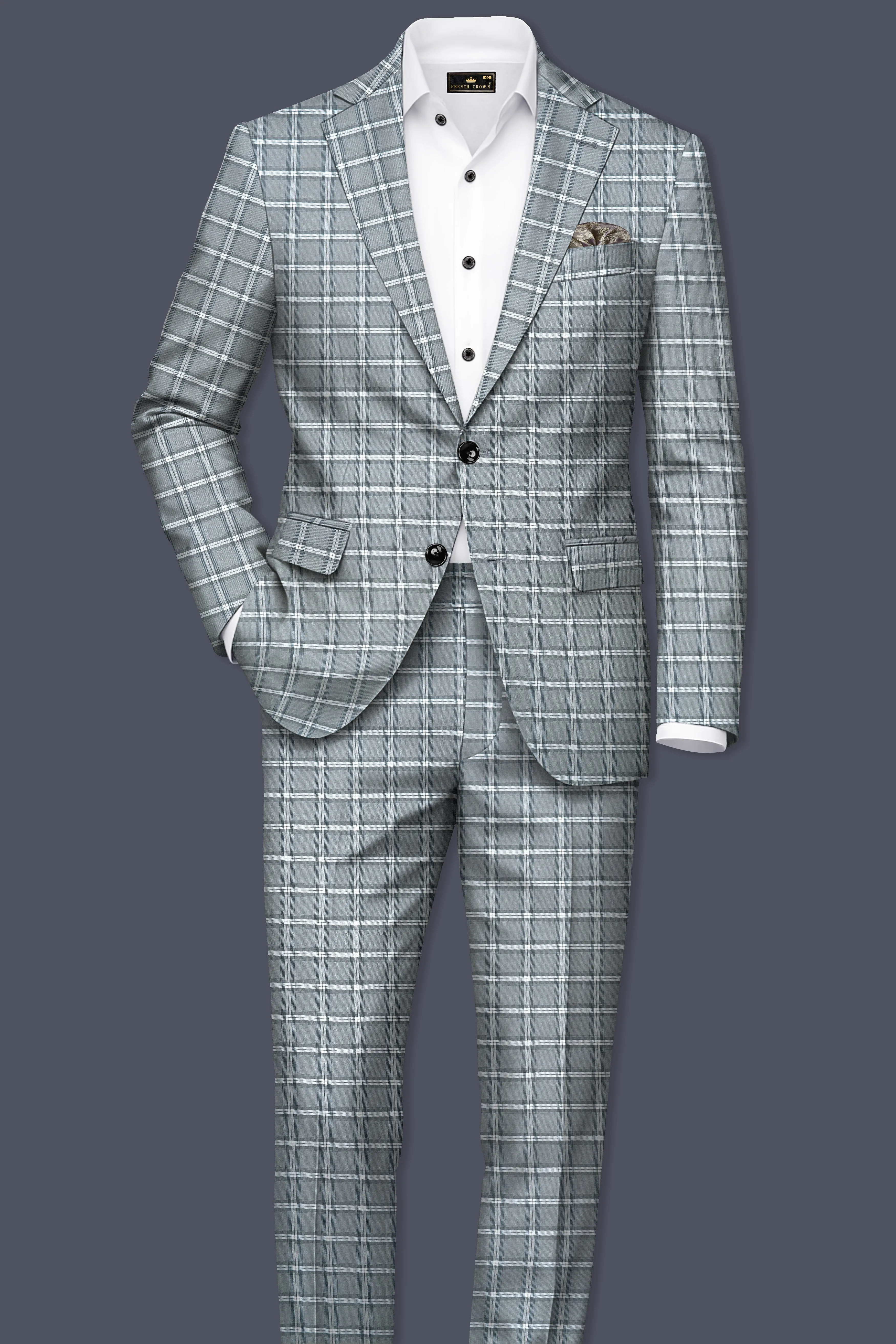 Pewter Gray and White Windowpane Wool Rich Suit sold by French Crown product image thumbnail 4
