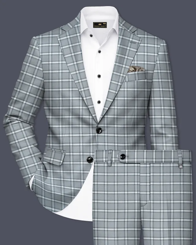 Pewter Gray and White Windowpane Wool Rich Suit sold by French Crown