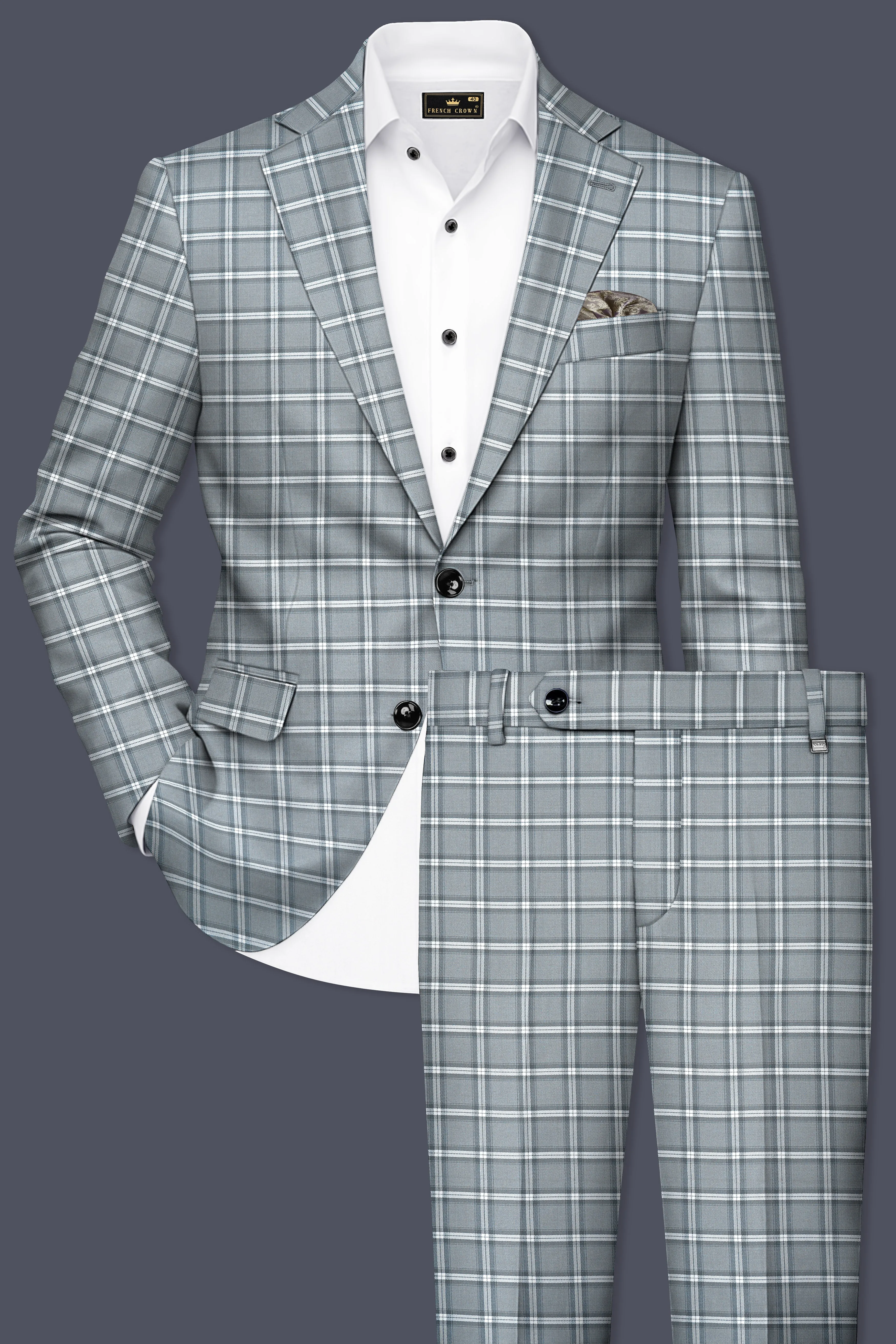 Pewter Gray and White Windowpane Wool Rich Suit sold by French Crown product image thumbnail 2