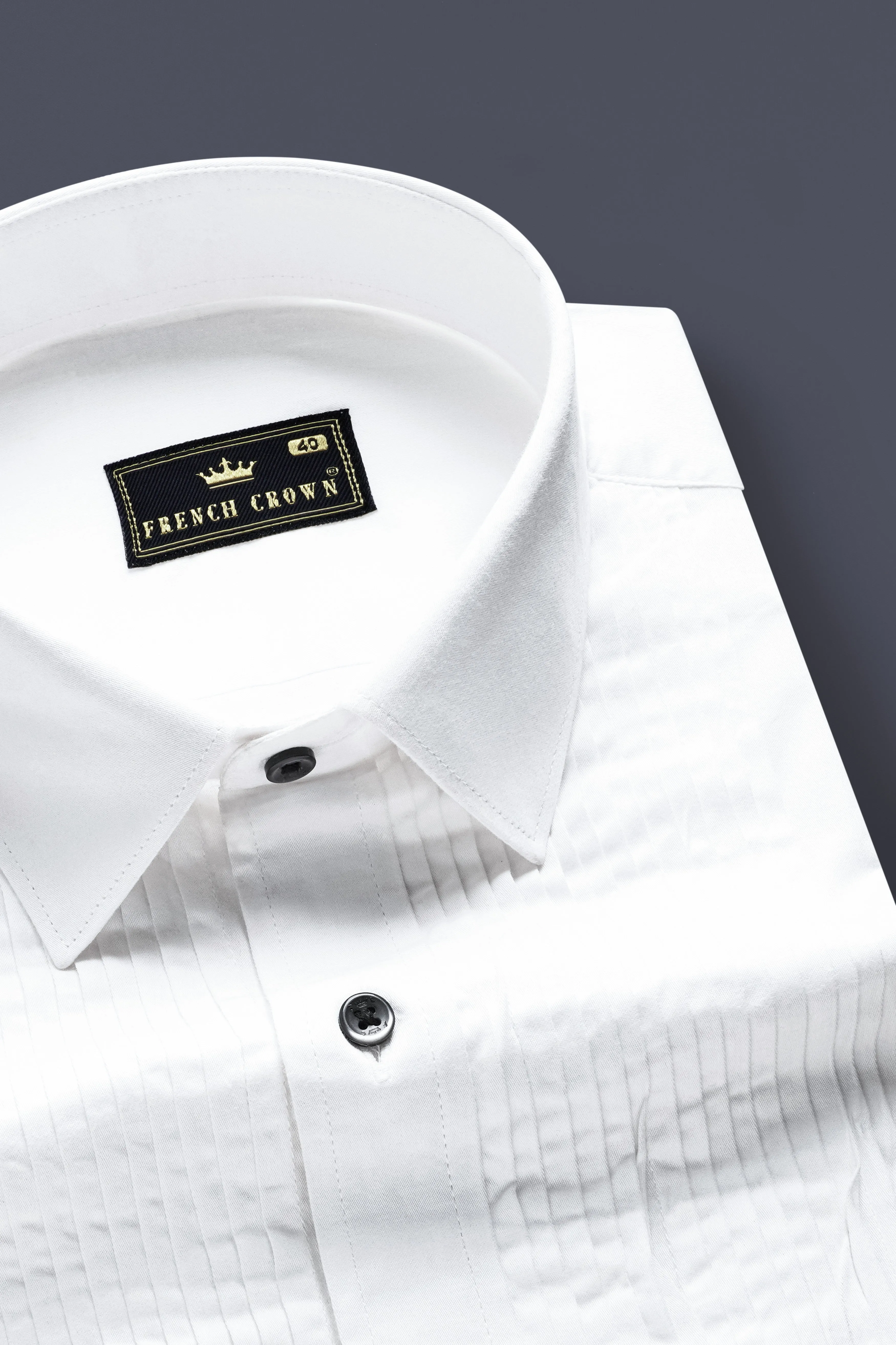 Bright White Subtle Sheen Tuxedo Super Soft Giza Cotton Shirt sold by French Crown product image thumbnail 5