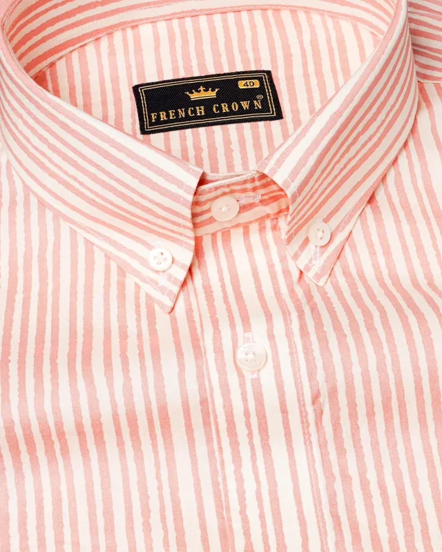 Zinnwaldite Peach with Seashell Beige Pinstriped Premium Cotton Shirt sold by French Crown