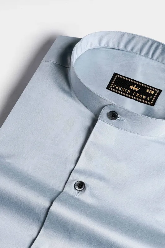 Ghost Blue Subtle Sheen Super Soft Premium Cotton Mandarin Shirt sold by French Crown