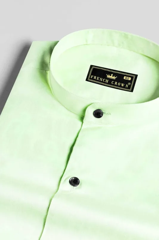 Sage Green Subtle Sheen Super Soft Premium Cotton Mandarin Shirt sold by French Crown