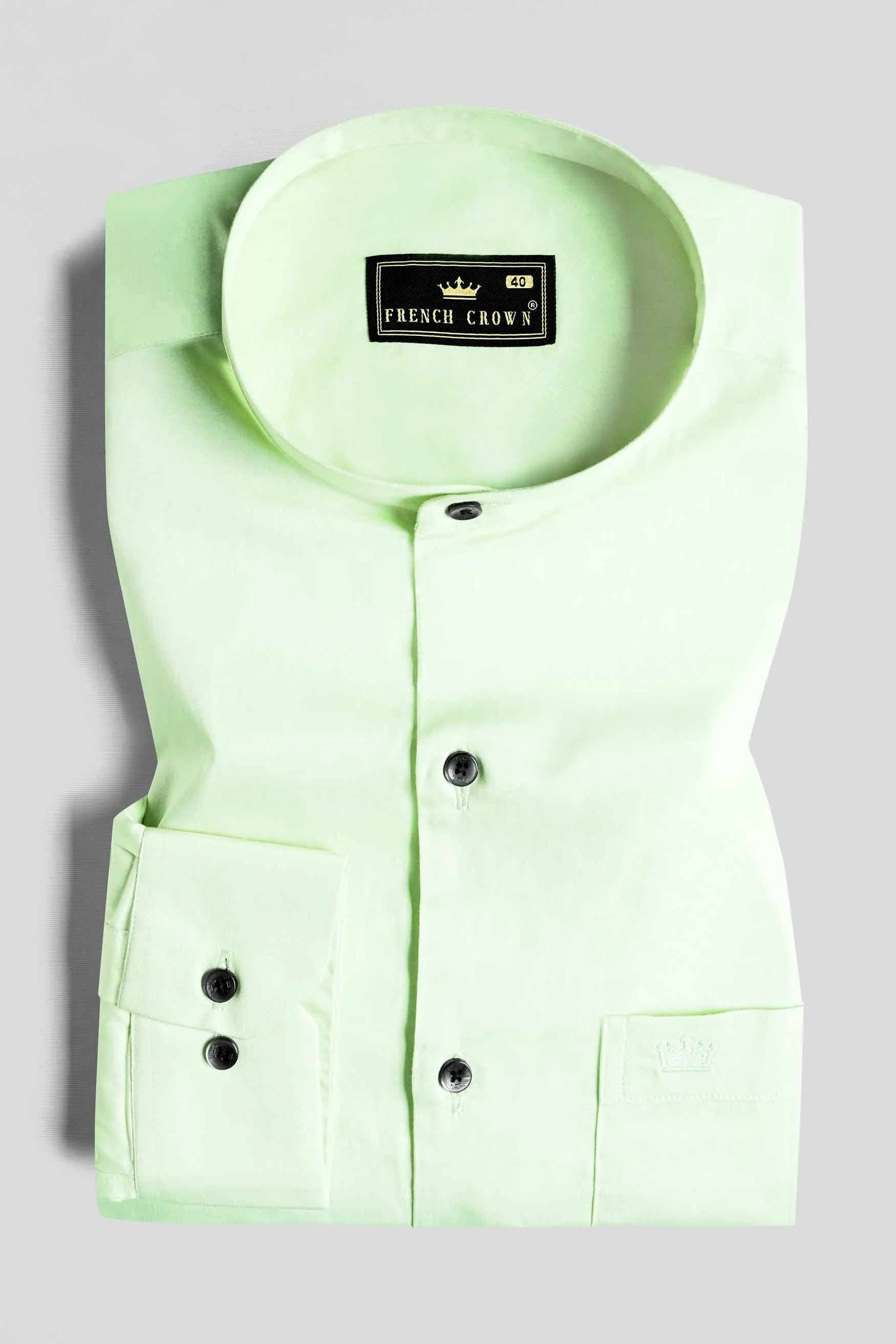 Sage Green Subtle Sheen Super Soft Premium Cotton Mandarin Shirt sold by French Crown product image thumbnail 3