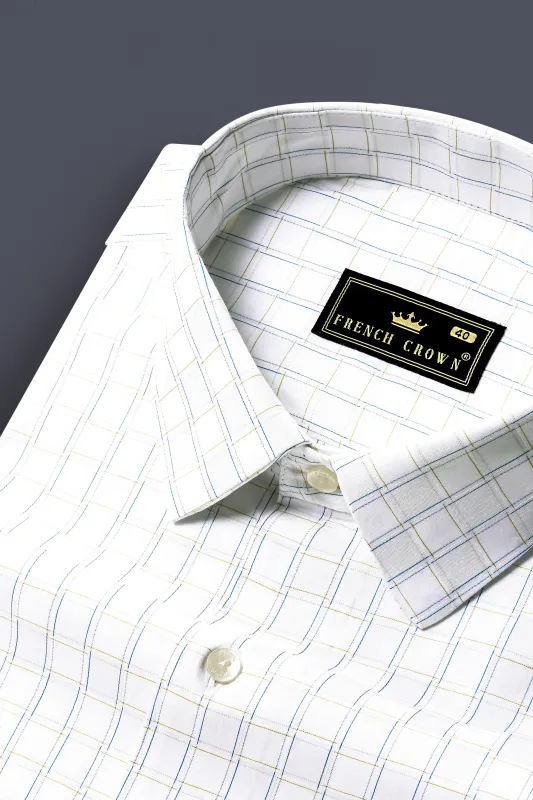 Bright White Jacquard Checked Premium Cotton Shirt sold by French Crown