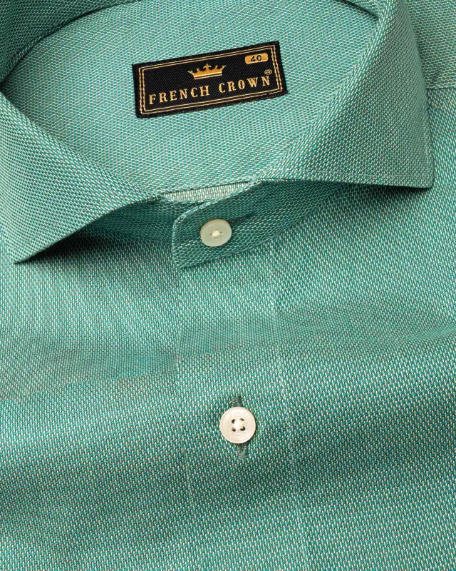 Dark Aqua Green Dobby Textured Premium Giza Cotton Shirt sold by French Crown