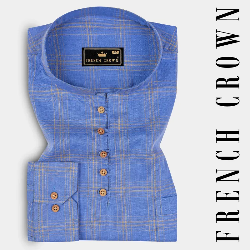 scrampi Blue Plaid Luxurious Linen shirt sold by French Crown