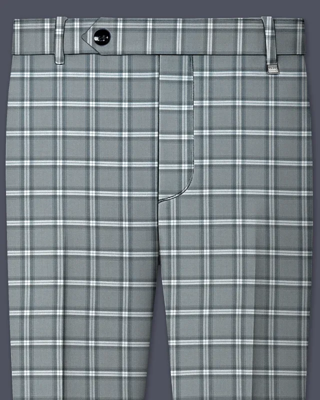 Pewter Gray and White Windowpane Wool Rich Pant sold by French Crown