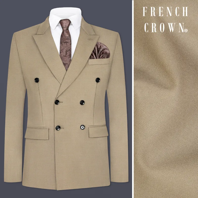 Hillary Cream Solid Wool Blend Double Breasted Blazer sold by French Crown