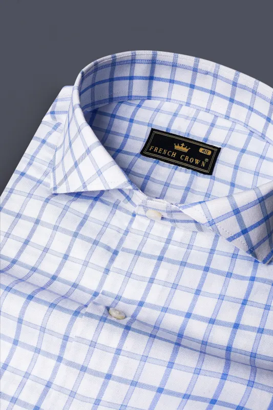 Spindle Blue And Bright White Plaid Twill Premium Cotton Shirt sold by French Crown